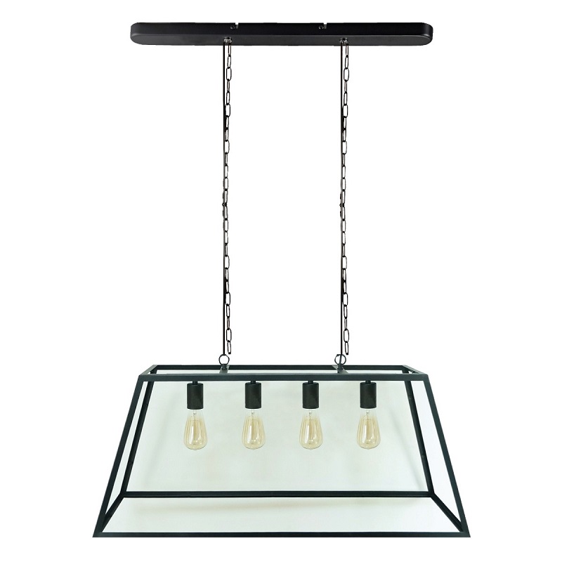 ΦΩΤΙΣΤΙΚΟ ΚΡΕΜΑΣΤΟ ΓΥΑΛΙΝΟ 240V 4xE27 MAX 4x40W IP20 94.5x40cm ΜΑΥΡΟ ΜΕΤΑΛΛΟ VK/03155/PE/B
