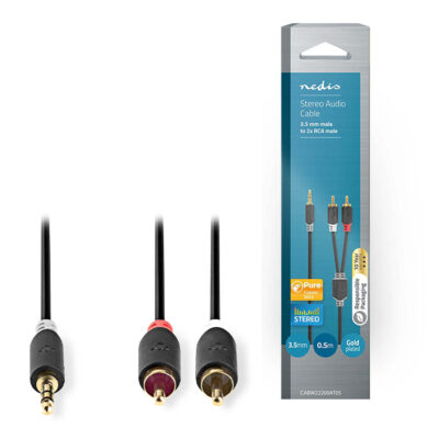 Kαλώδιο 2x RCA αρσ. - 3,5mm Stereo αρσ, 0.5m.  NEDIS CABW22200AT05