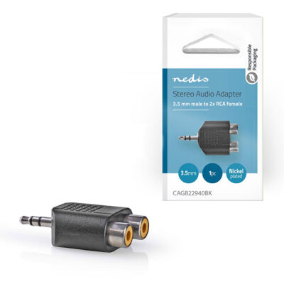 ΑΝΤΑΠΤΟΡΑΣ ΗΧΟΥ , 3.5mm αρσ. - 2x RCA θηλ. σε συσκευασία blister. NEDIS CAGB22940BK